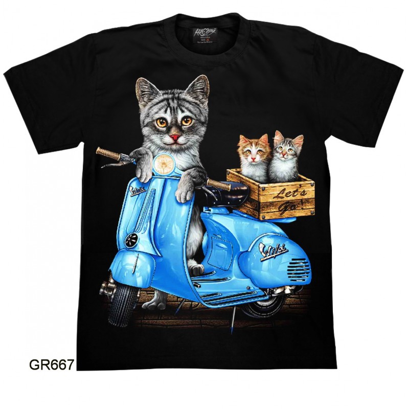 T-Shirt GR667 – Rock Chang Original – „Katze fährt Mofa“