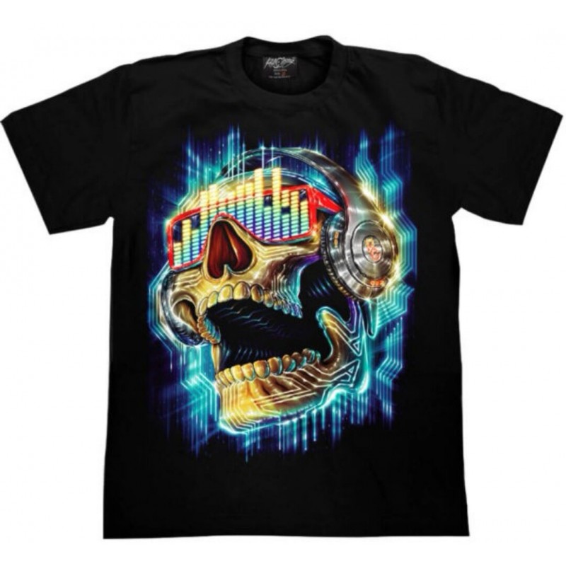 T-Shirt 3D85 – Rock Chang Original – Totenkopf mit Brille und Kopfhörer